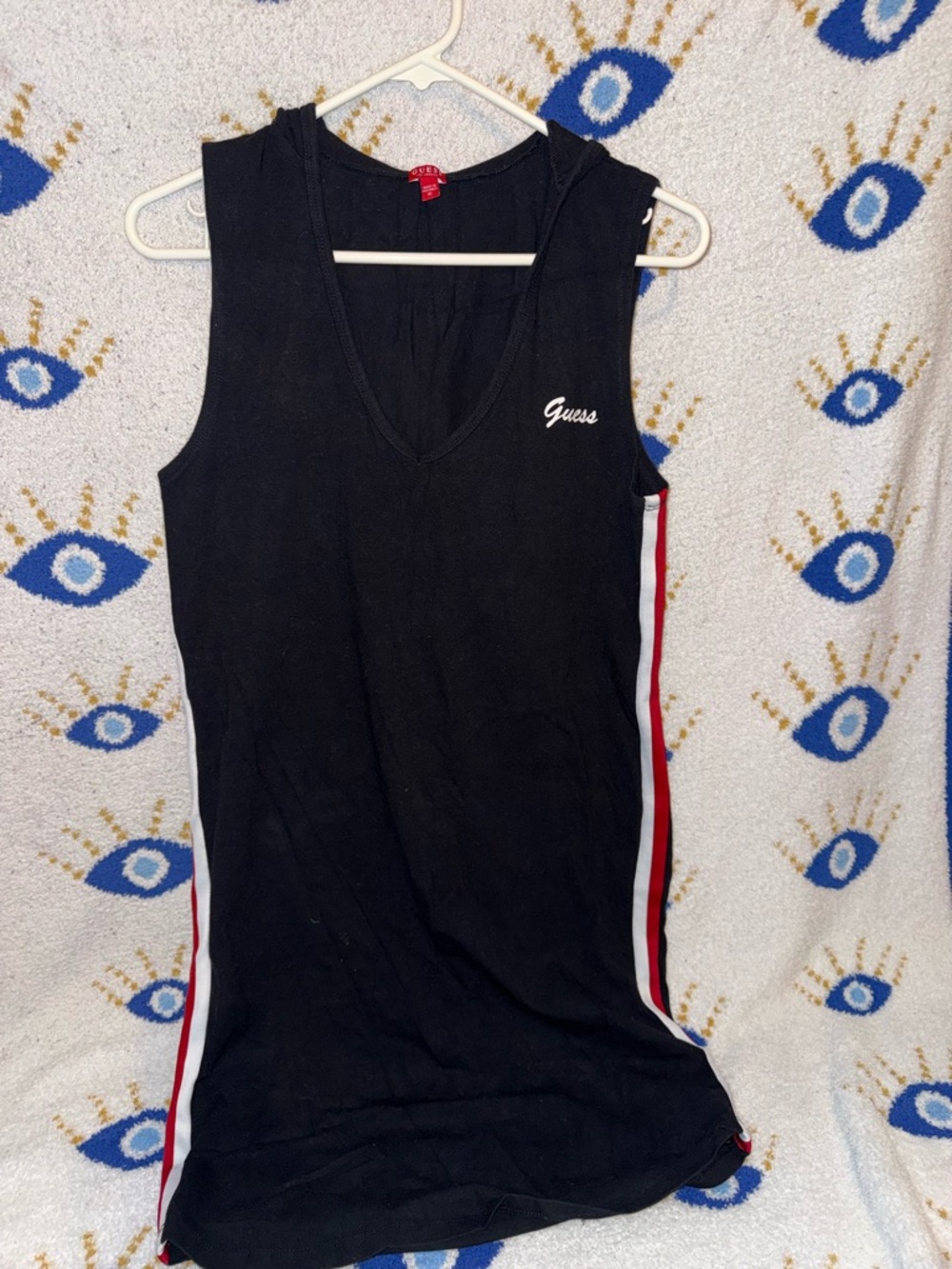Vintage GUESS Black Sleeveless V-Neck Tank with Side Stripe